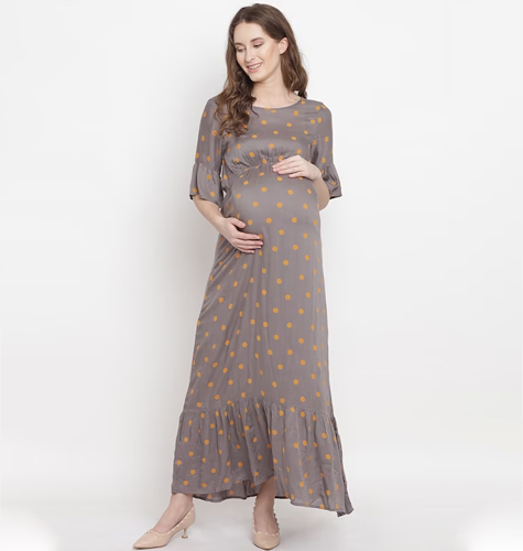 Polka Dots Printed Maternity A-Line Maxi Dress